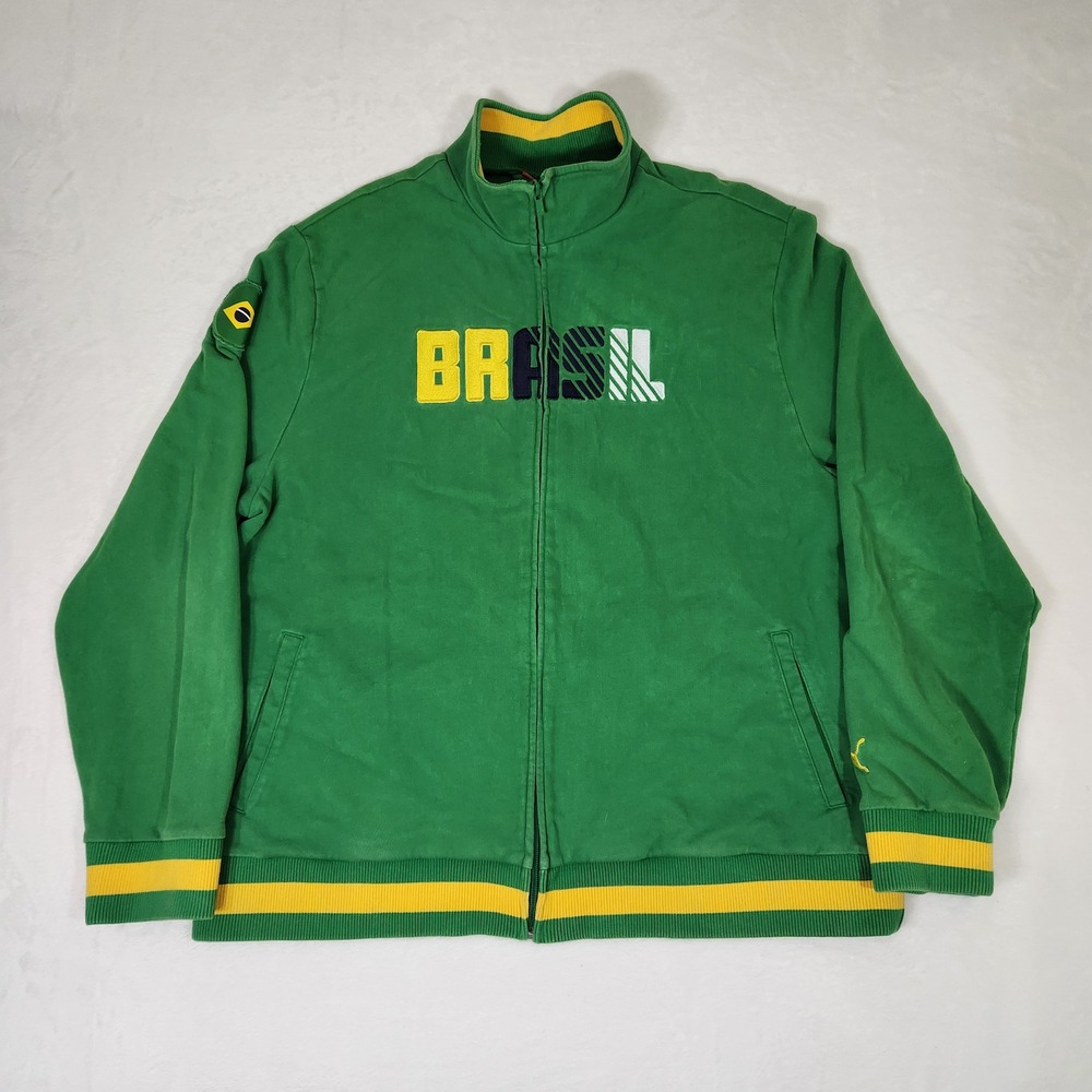 Puma Brasil Track Jacket Mens XXL Green Full Zip Soccer Brazil 10 551336